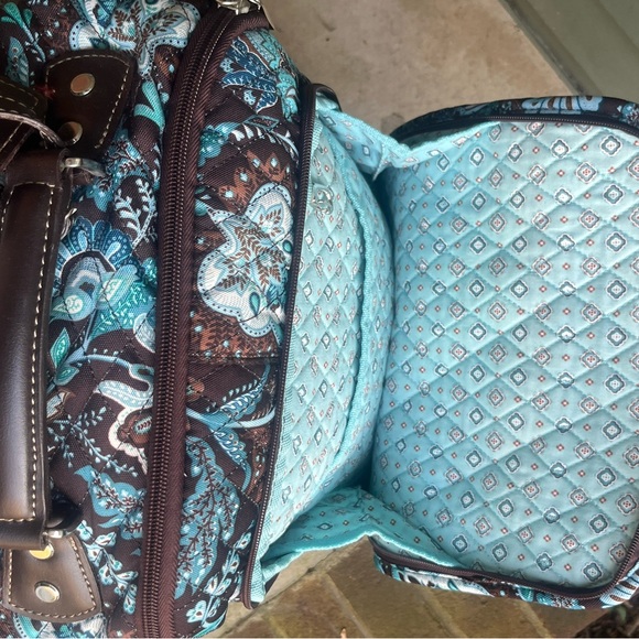 TURQUOISE W/BROWN ACCENTS! Pretty Vera Bradley Fabric Wheeled Carryon Suitcase - Picture 10 of 16